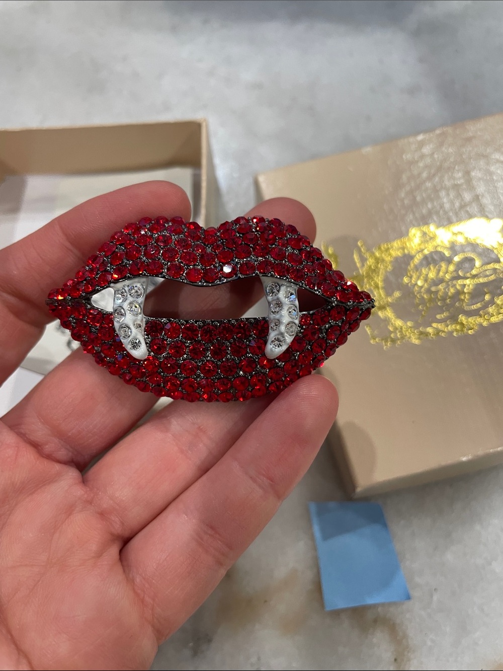 Kirks Folly Red Crystal Vampire Lip Brooch